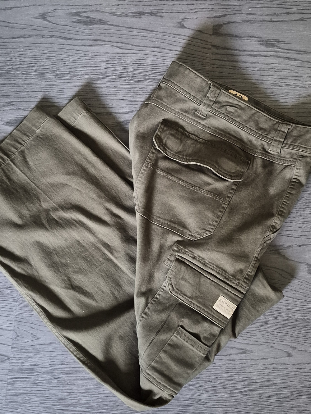 RedHead Olive Green Brushed Cotton Cargo Pants with Utility Pockets